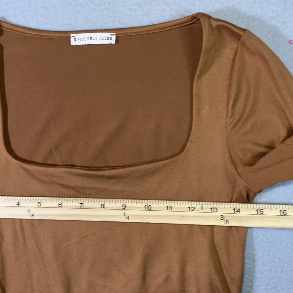 Sincerely Jules Square Neck Long Sleeve Cropped Shirt Gold sz S - Picture 5 of 5
